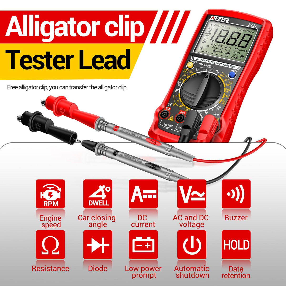 ANENG SZ26 clear LCD close-up for easy reading of RPM and measurements