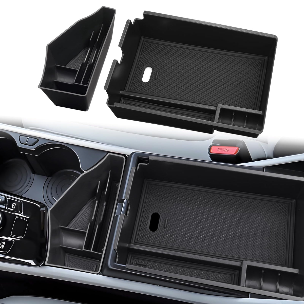 ANFOKAS front view of center console trays showing neat packaging and fit