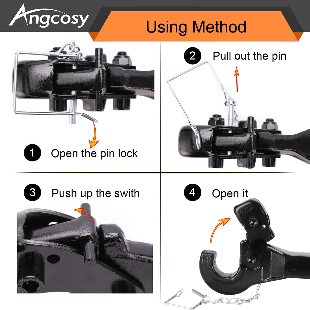 ANGCOSY hitch installed in a truck receiver showing secure mount and towing readiness benefit