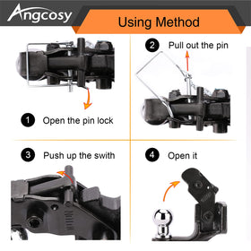 ANGCOSY pintle hook beside ruler showing mounting hole spacing for accurate fitment