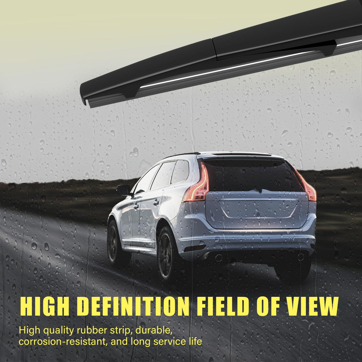 ANIKLUIM blades on vehicle in rain demonstrating improved water clearing benefit