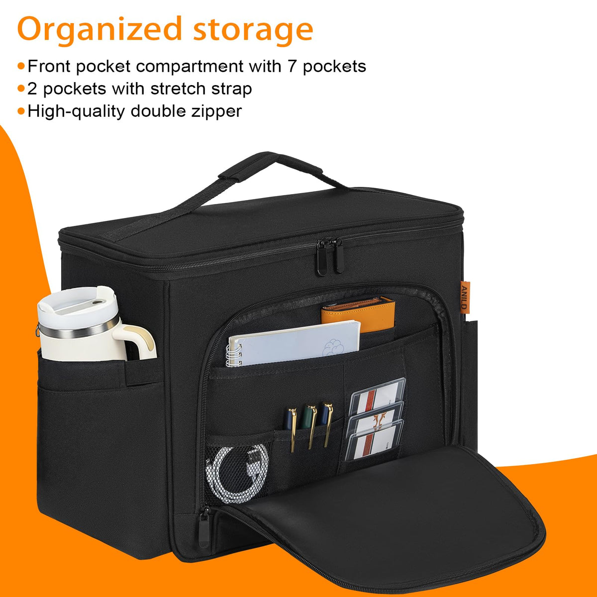 ANILD organizer mounted in car with tablet and phone for easy access while parked