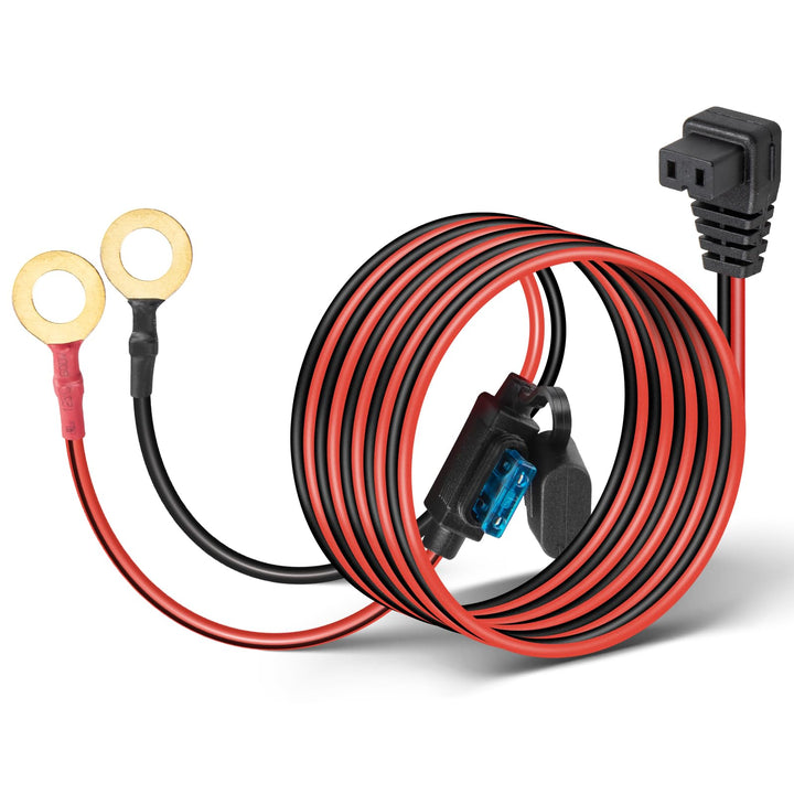 Anina front view of packaged 12V car fridge power cord showing connector benefit