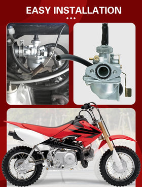 Aniro Moto carburetor installed on CRF50 demonstrating correct alignment benefit
