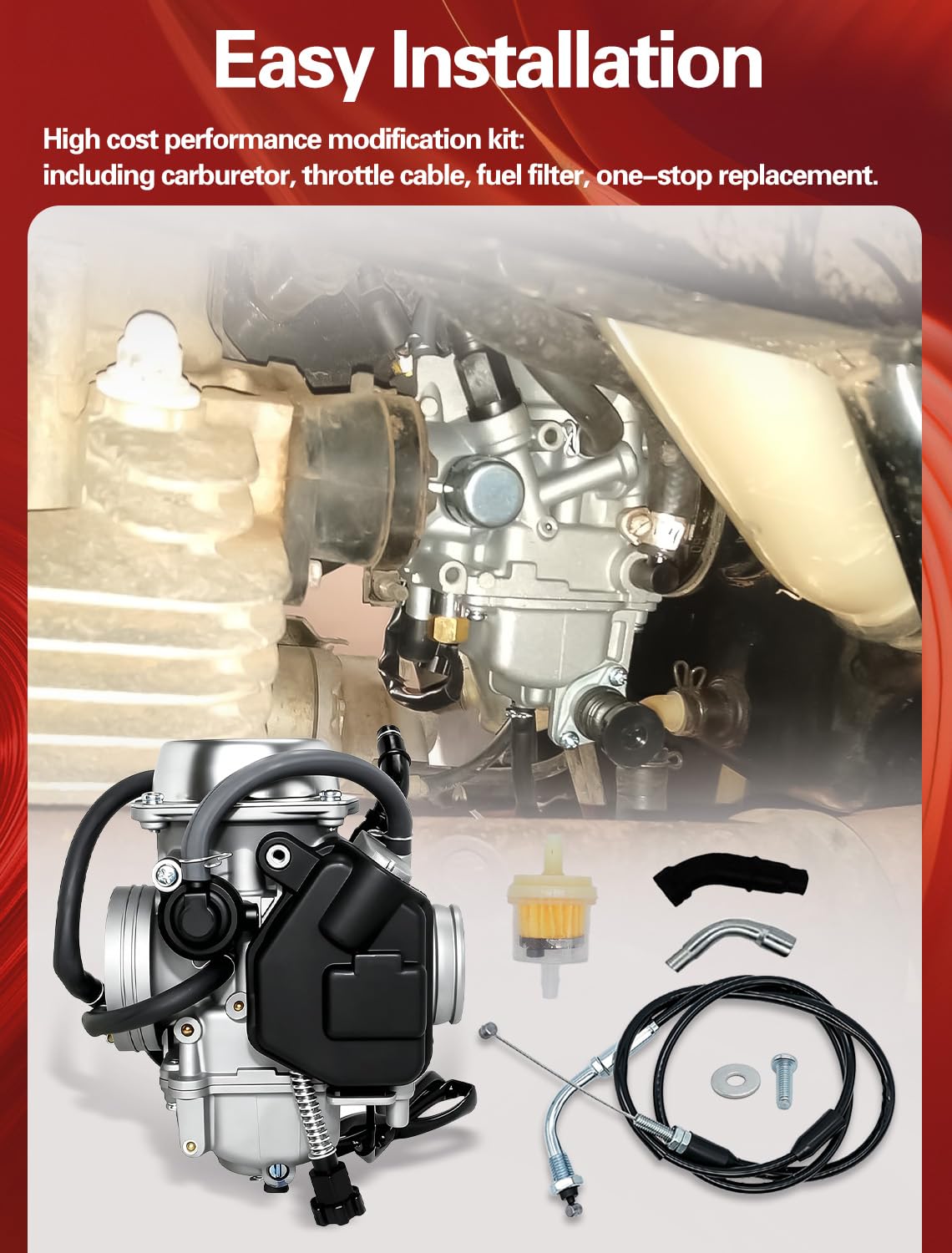 Aniro Moto carburetor on a trail-ready ATV demonstrating restored performance