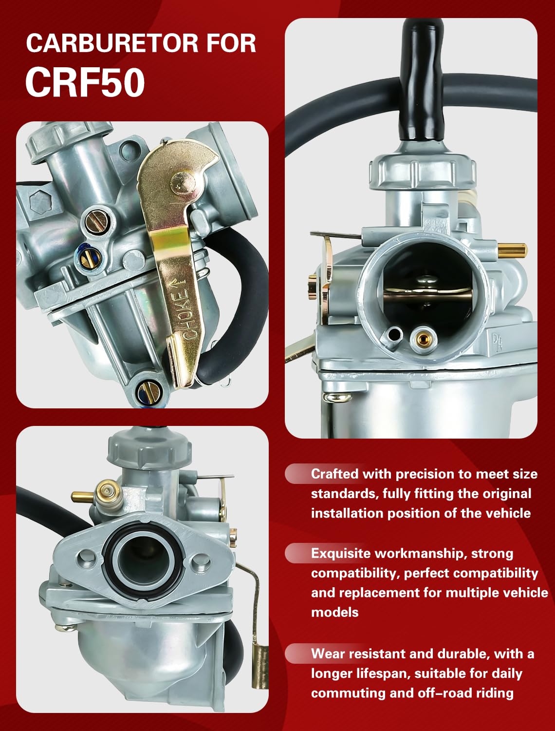 Aniro Moto carburetor mounting pattern view showing OEM compatibility benefit