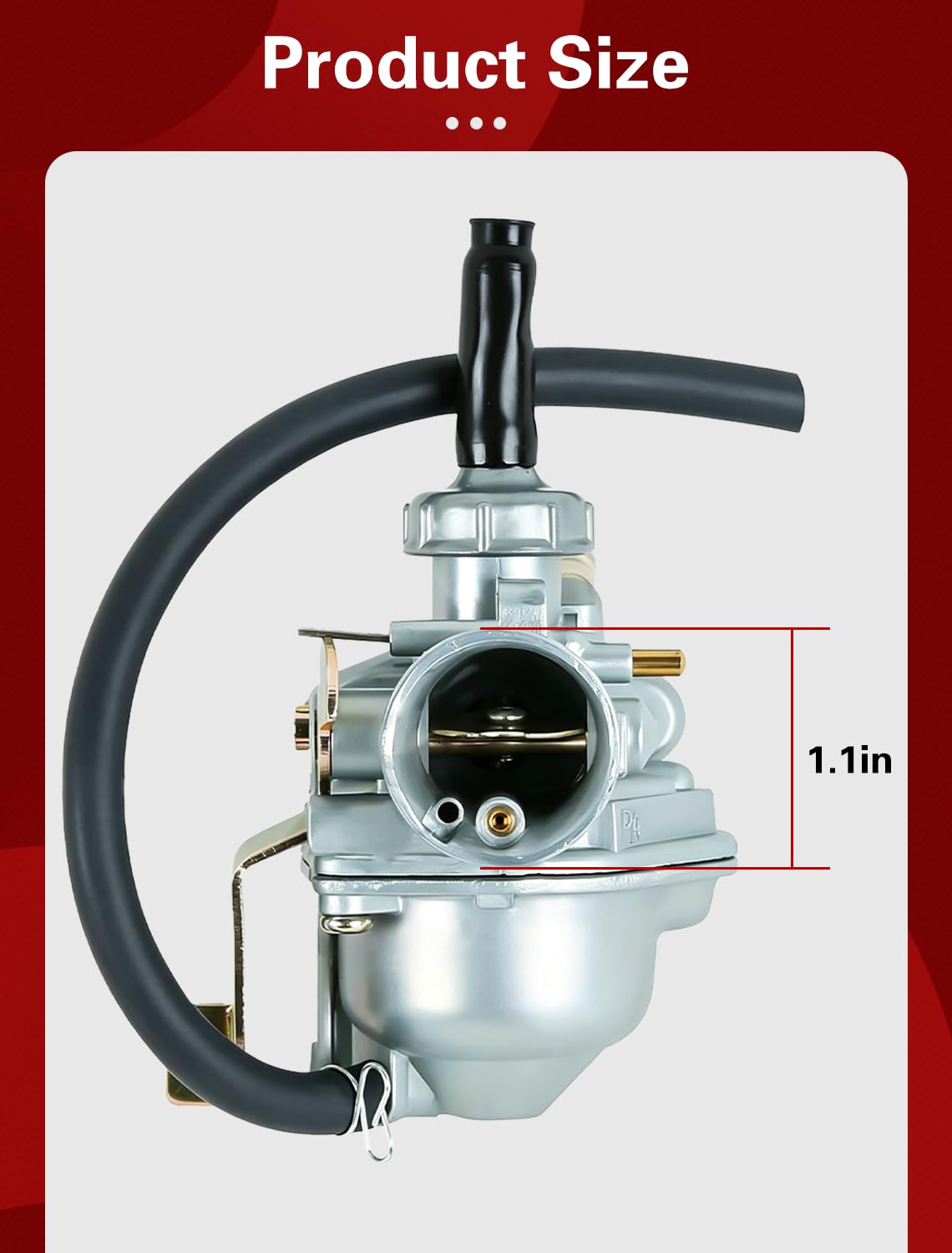 Aniro Moto carburetor next to ruler for scale to verify fitment before buying