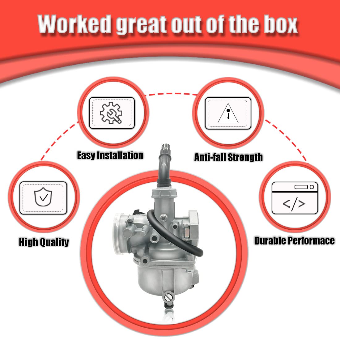 Aniro Moto carburetor side profile with fuel valve showing simple replacement advantage