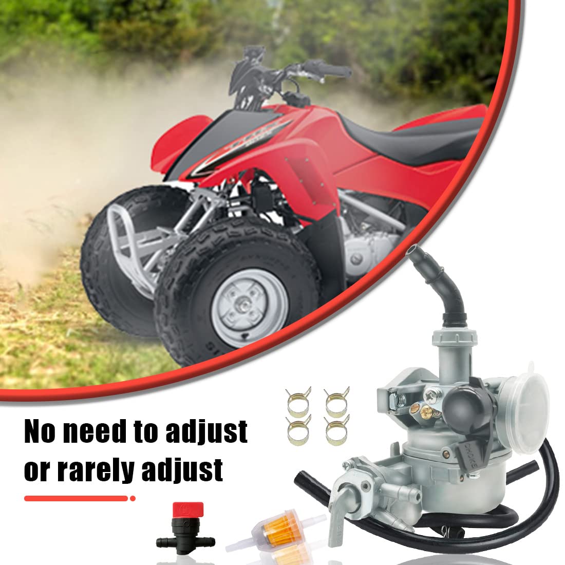 Aniro Moto carburetor size comparison with ruler demonstrating compact, direct-fit design