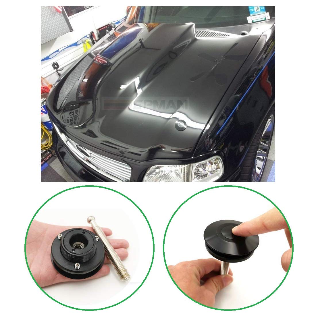 ANJOSHI latch mounted on car hood, quick tool-free access benefit