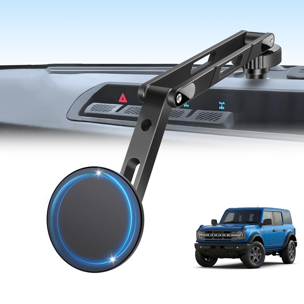 ANKEWAY mount installed on Bronco dashboard showing clean OEM fit and improved visibility