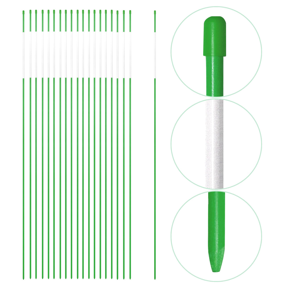 Anley 20-pack front view showing stakes and packaging, clear storage benefit