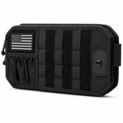 ANMUXI front view of visor organizer showing pouch and straps for easy access