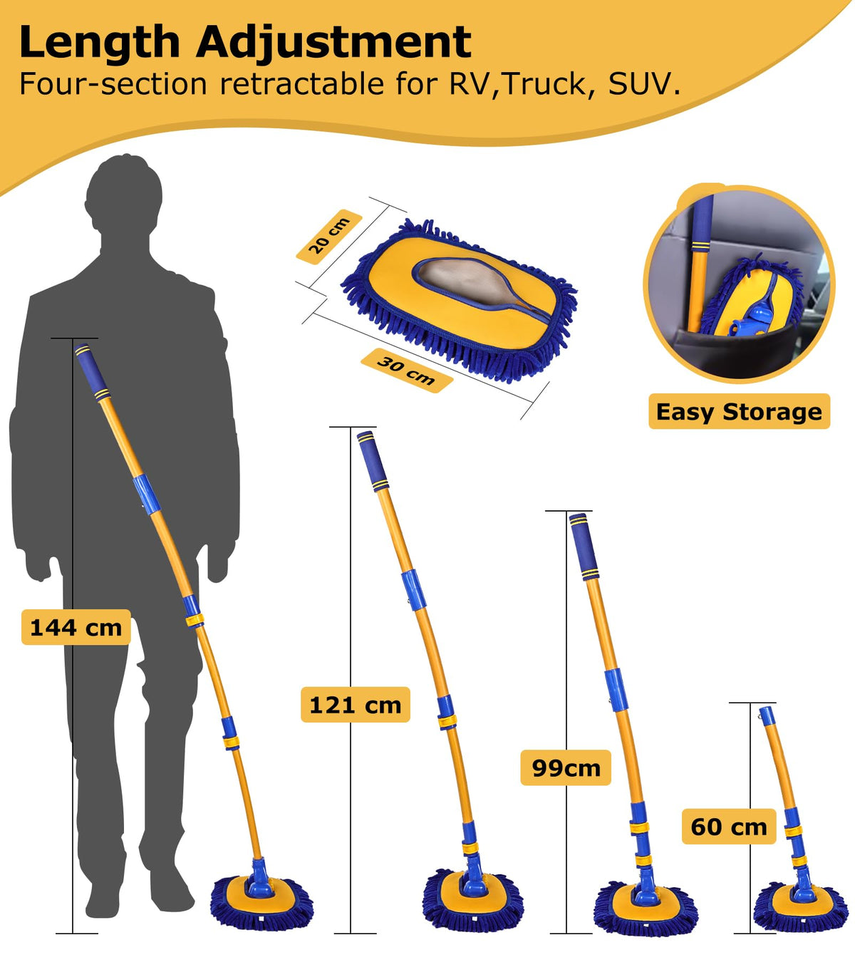 anngrowy extended pole reaching SUV roof for safer overhead washing without ladders