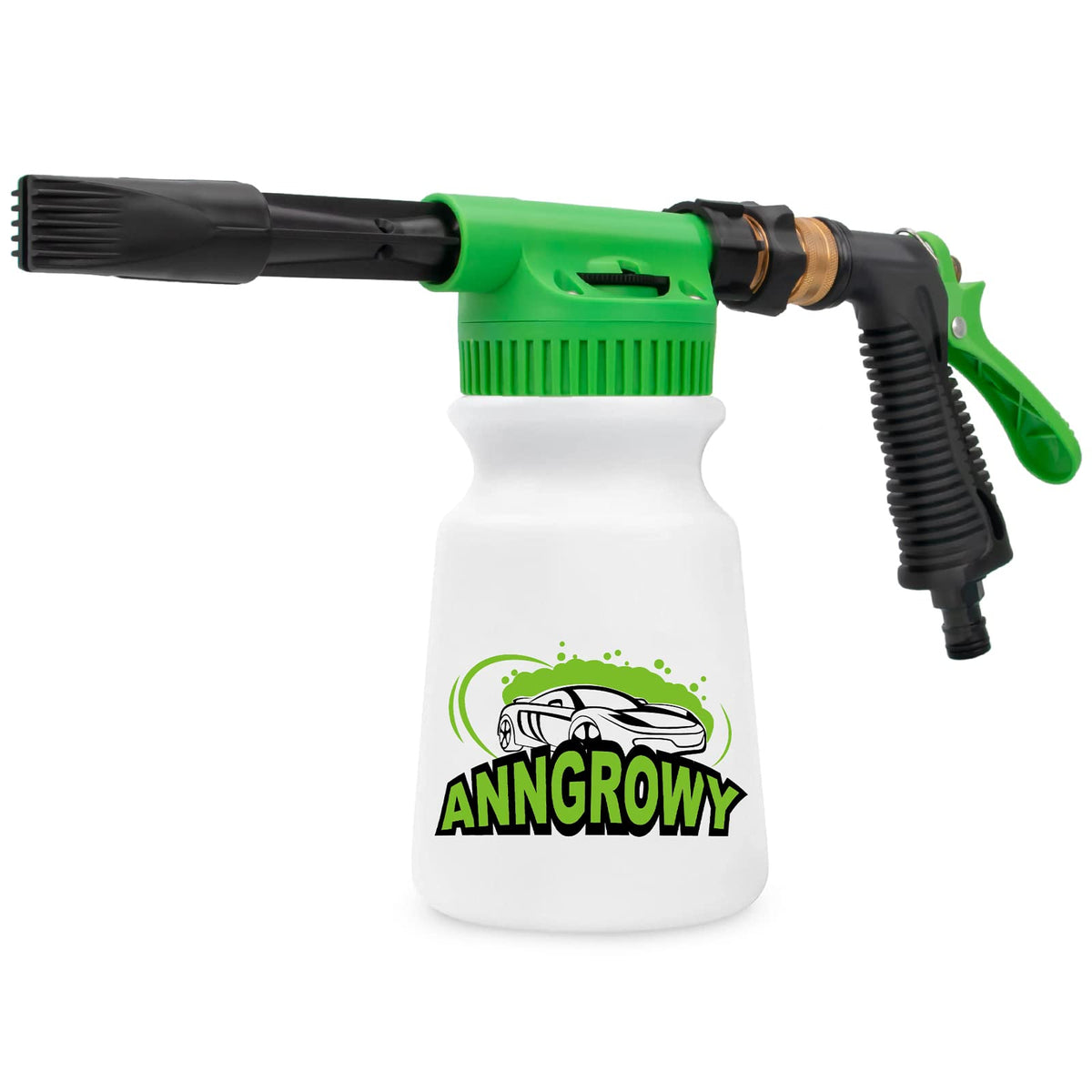 anngrowy foam gun front view showing build and color, highlights easy attachment