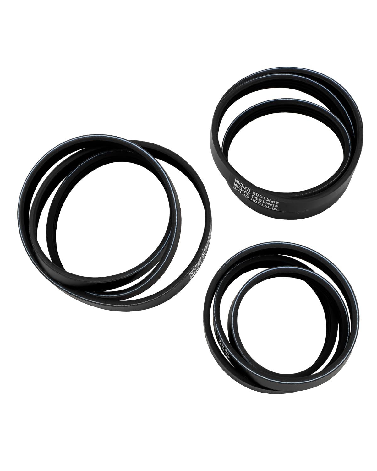 ANODZU front view of three-belt kit showing included 4PK870 4PK1050 4PK1070 and benefits of correct fit