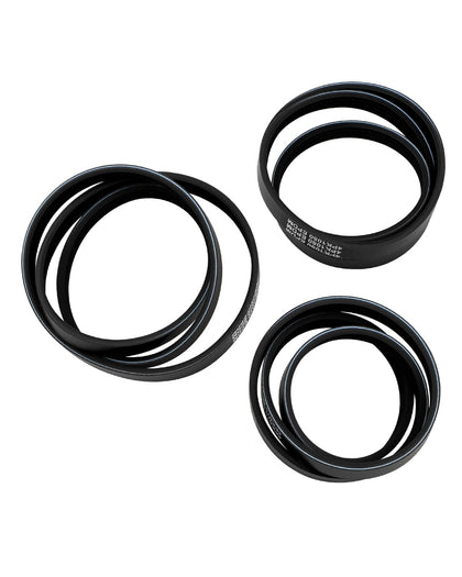 ANODZU front view of three-belt kit showing included 4PK870 4PK1050 4PK1070 and benefits of correct fit