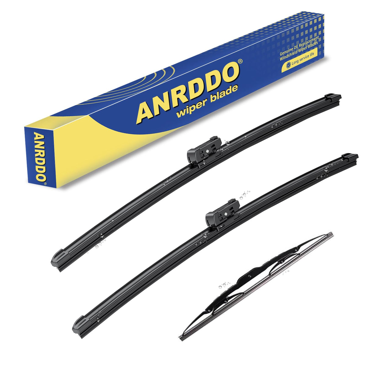 ANRDDO front packaging showing full 24",17",13" wiper set and model compatibility benefit