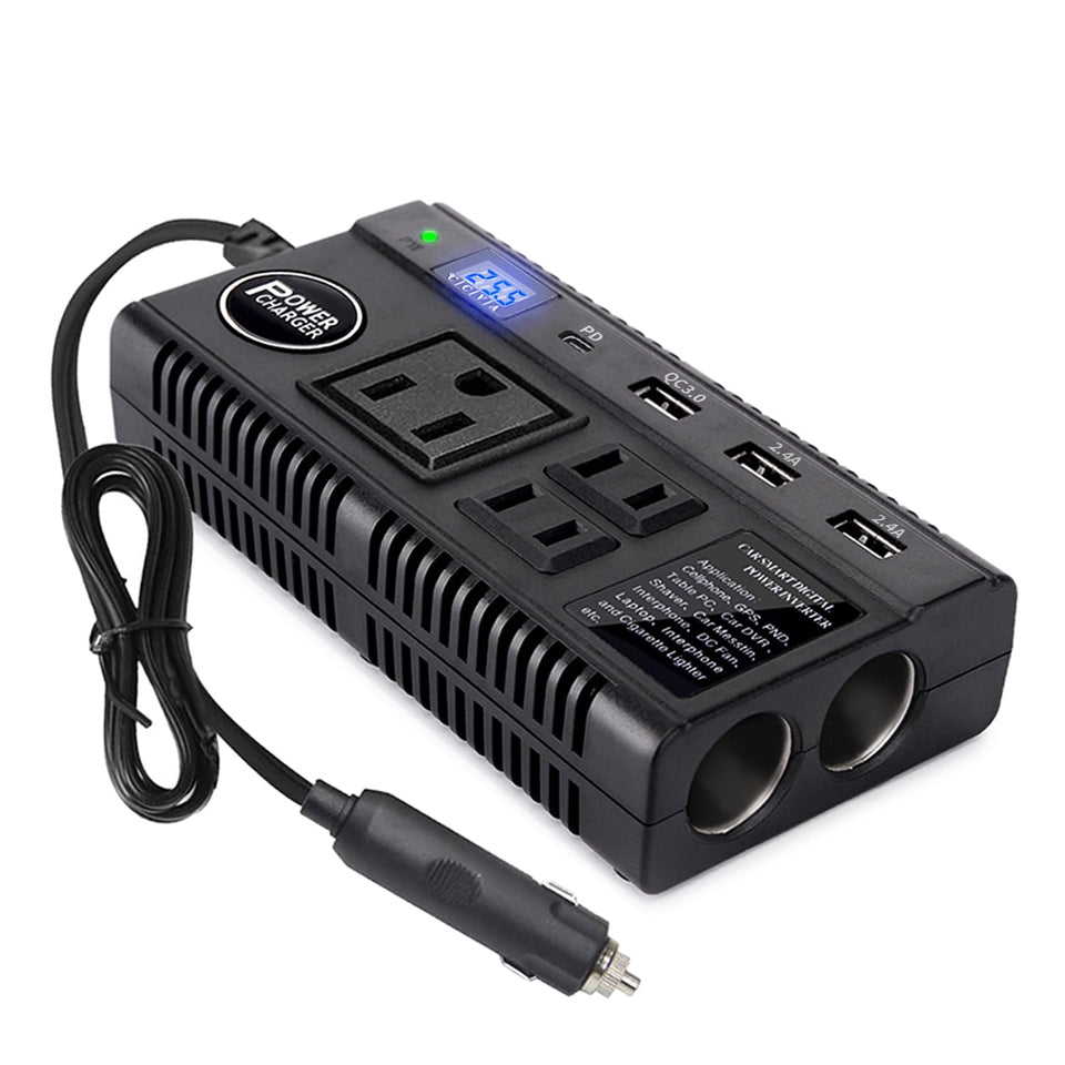 Ansee front panel showing three AC outlets and four USB ports for versatile charging
