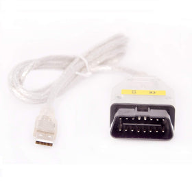 AntiBreak BMW INPA cable next to ruler showing compact size and portability
