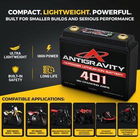 Antigravity AG-401 installed in a race bike highlighting lightweight performance advantage