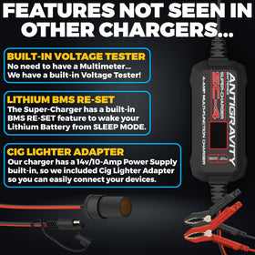 Antigravity charger on a workbench in a garage showing professional workshop use