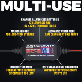 Antigravity Super-Charger LCD showing Recondition mode to revive eligible lead/acid batteries