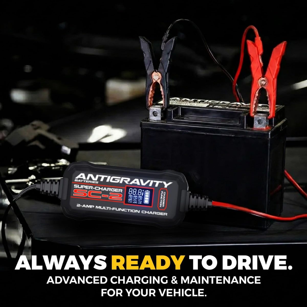 Antigravity Super-Charger with included clamps attached demonstrating quick clamp connection benefit