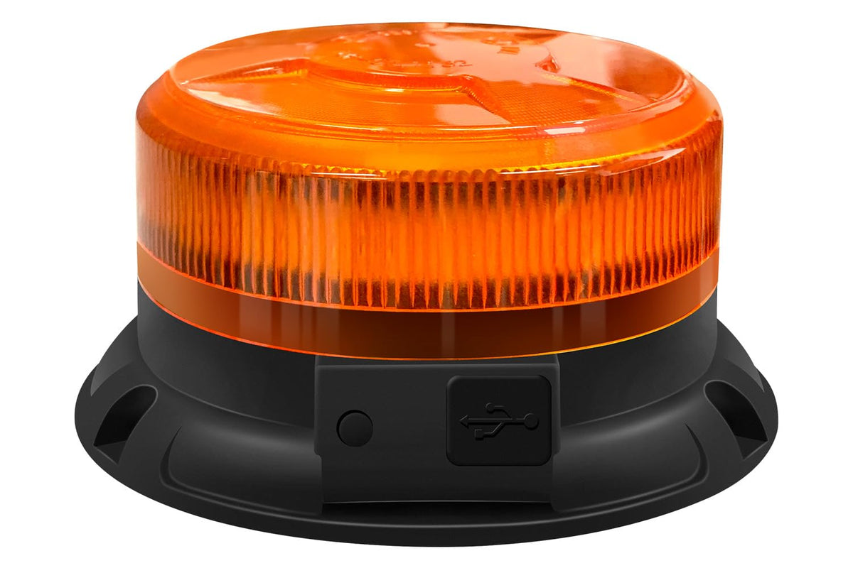AnTom amber beacon front view showing bright 360° visibility benefit