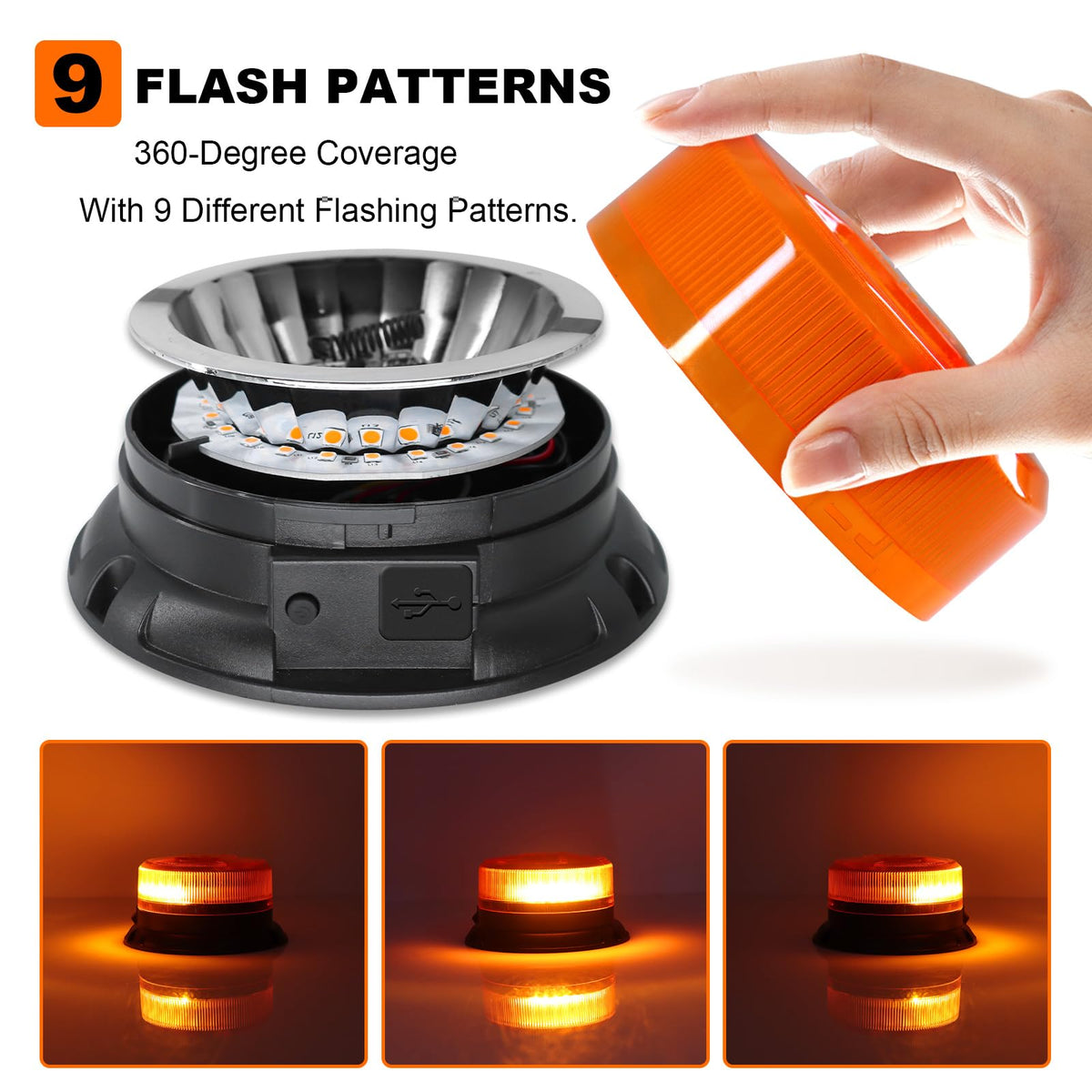 AnTom beacon at night demonstrating bright amber visibility to alert others