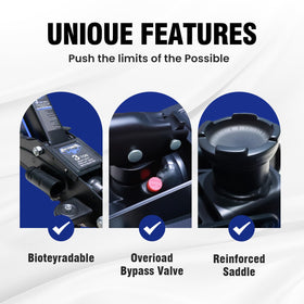 ANTPOWER detail of hydraulic pump and two-piece handle for fast, efficient lifting