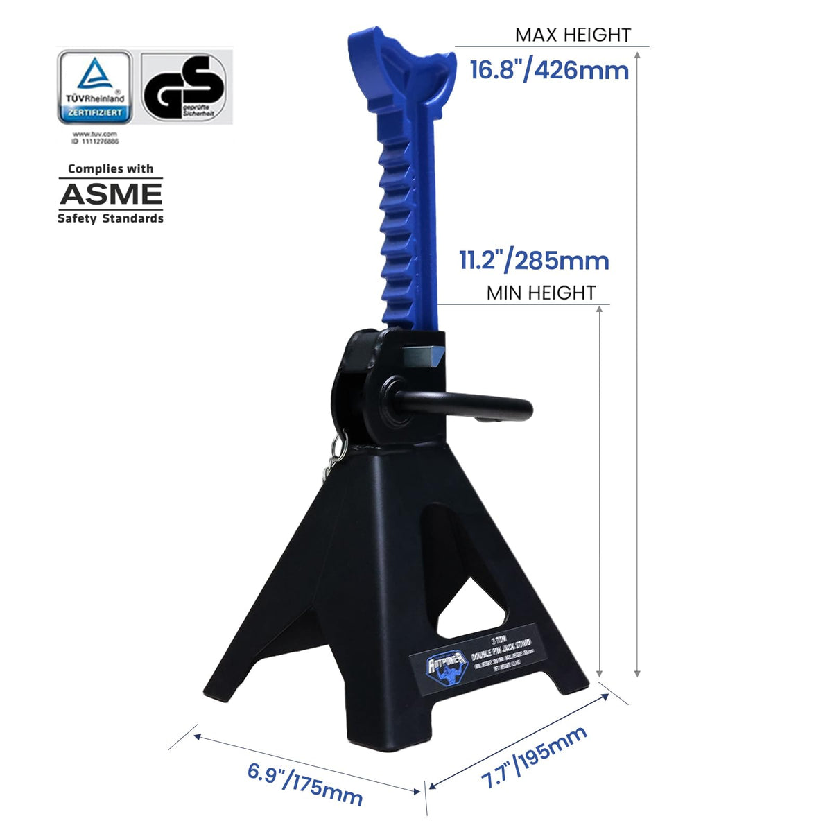 LIFTING TOOLS ANTPOWER sawtooth ratchet close-up for precise height locking