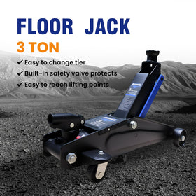 ANTPOWER floor jack beside measuring tape showing minimum and maximum lift range