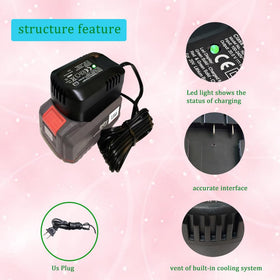 ANWNOEER charger next to drill showing scale and workshop compatibility benefit