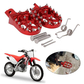 AnXin front view red foot pegs showing fit and upgraded platform benefit