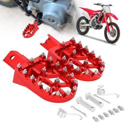 AnXin front view of red foot pegs showing wide surface and improved control
