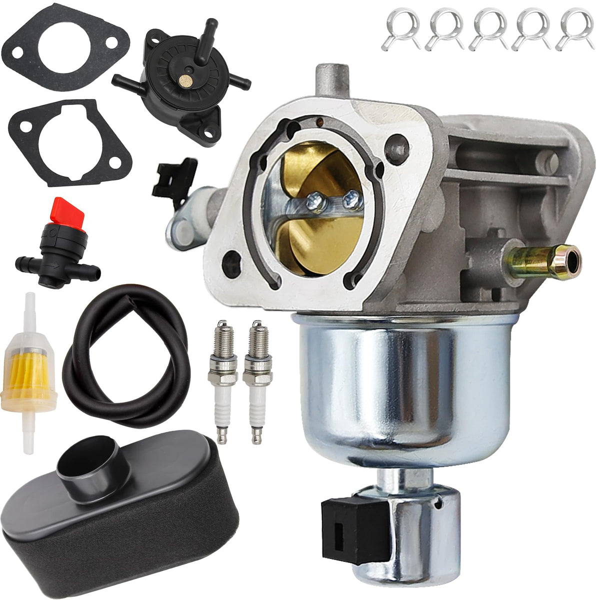 Anxingo full kit layout showing carburetor and included filters and clamps