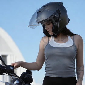ANYPASS helmet next to measuring tape showing available sizes for proper fit