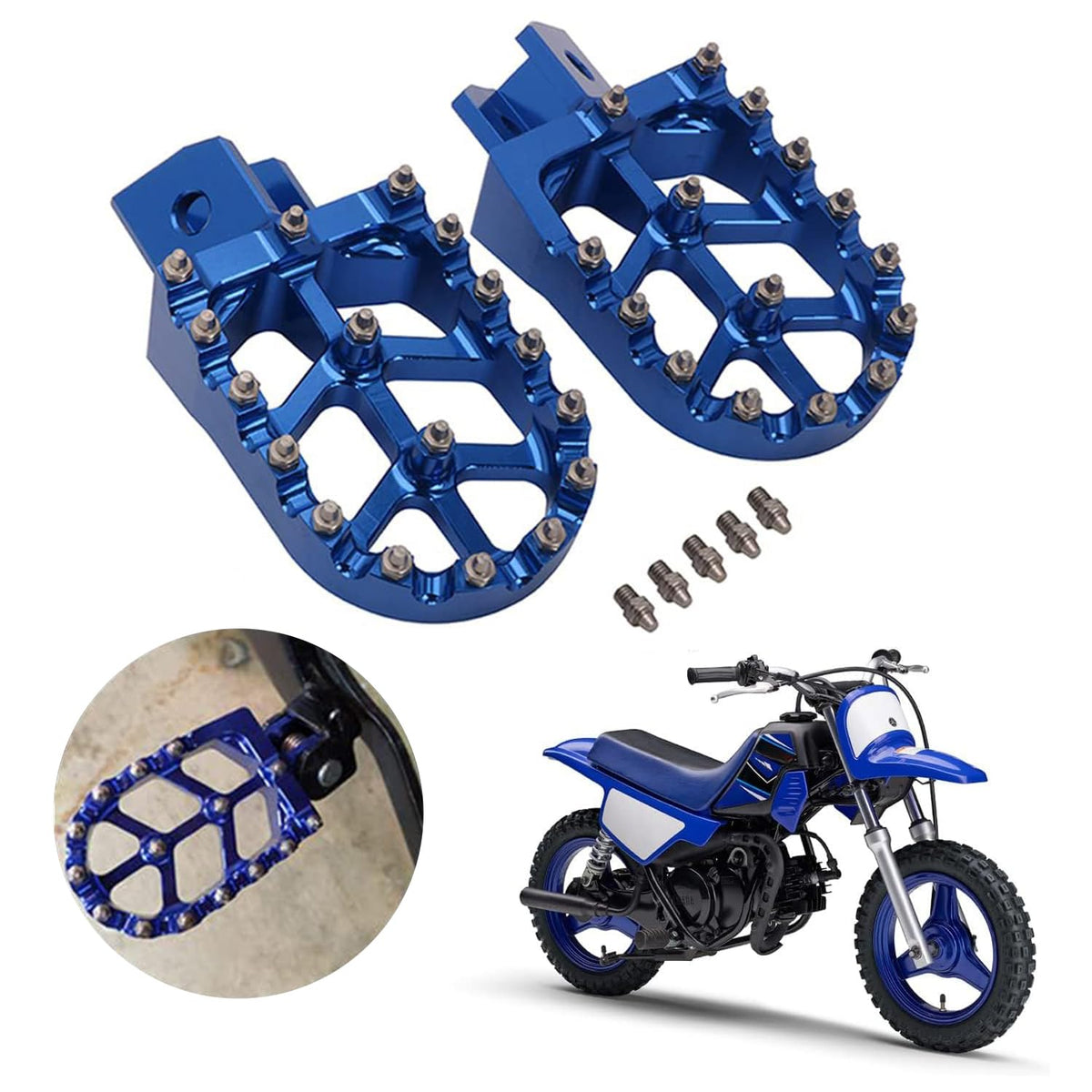 AnXin front view of blue foot peg showing wider platform for improved control