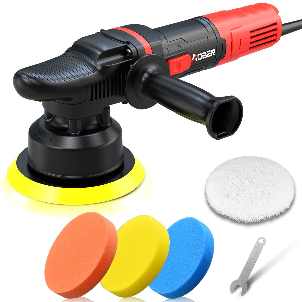 AOBEN polisher front view showing controls and ergonomic grip for easier handling