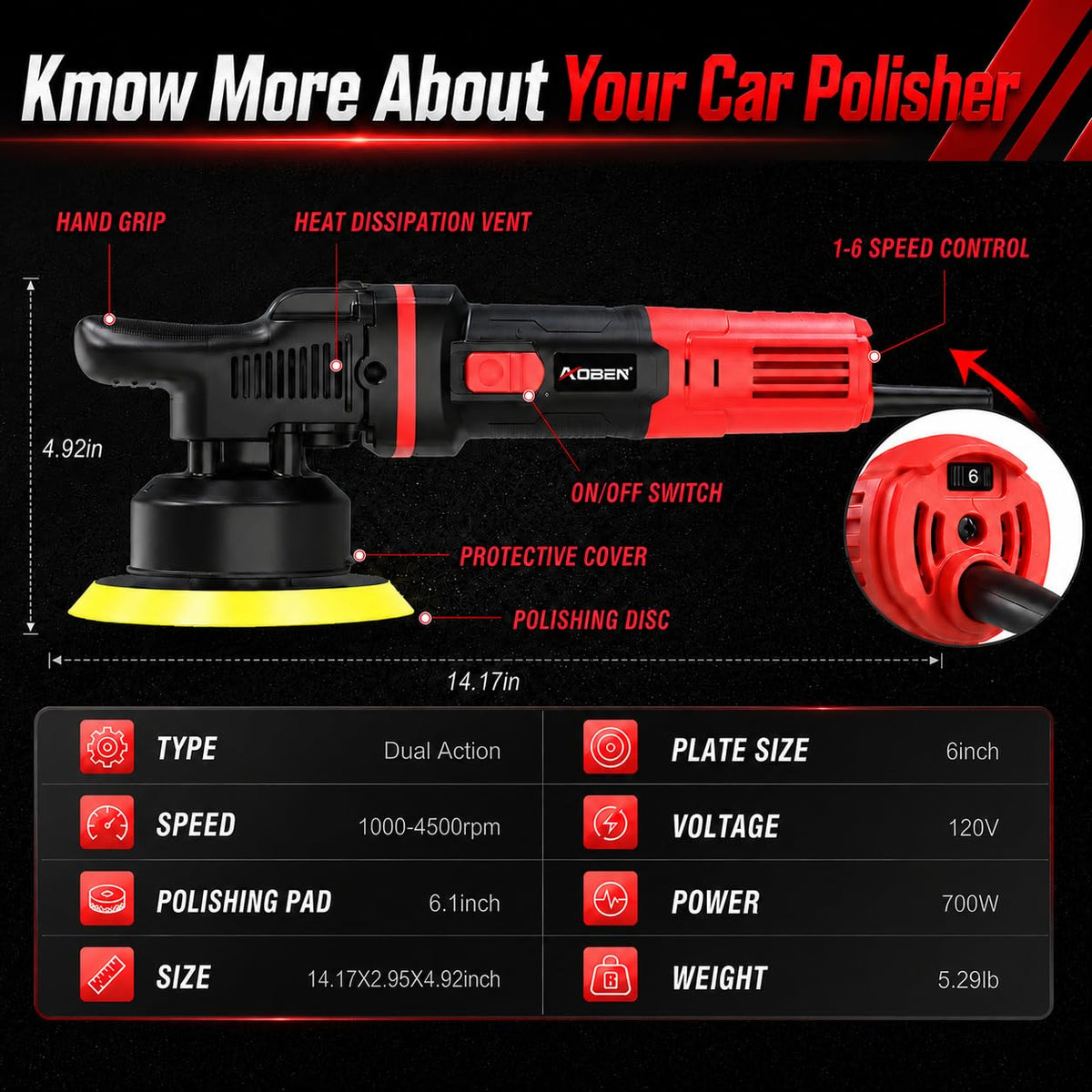 AOBEN polisher detachable side handle detail improving stability during use