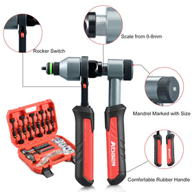 AOBEN rivet nut tool close-up of head and ratchet mechanism for reduced effort