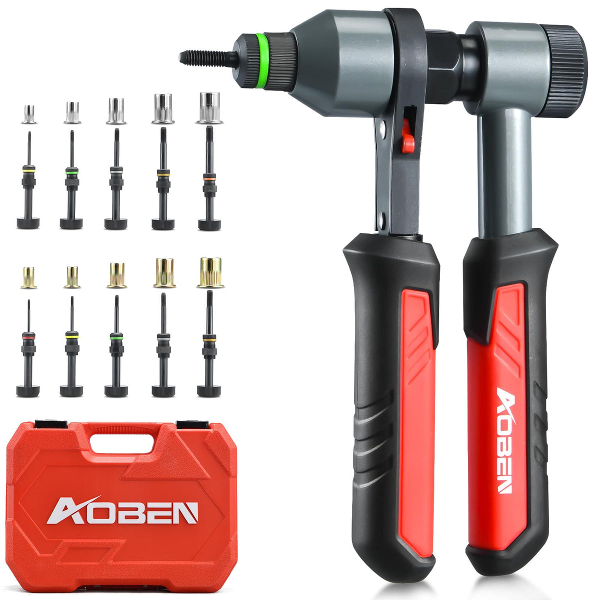 AOBEN rivet nut tool front view showing compact design and grip for easier installations