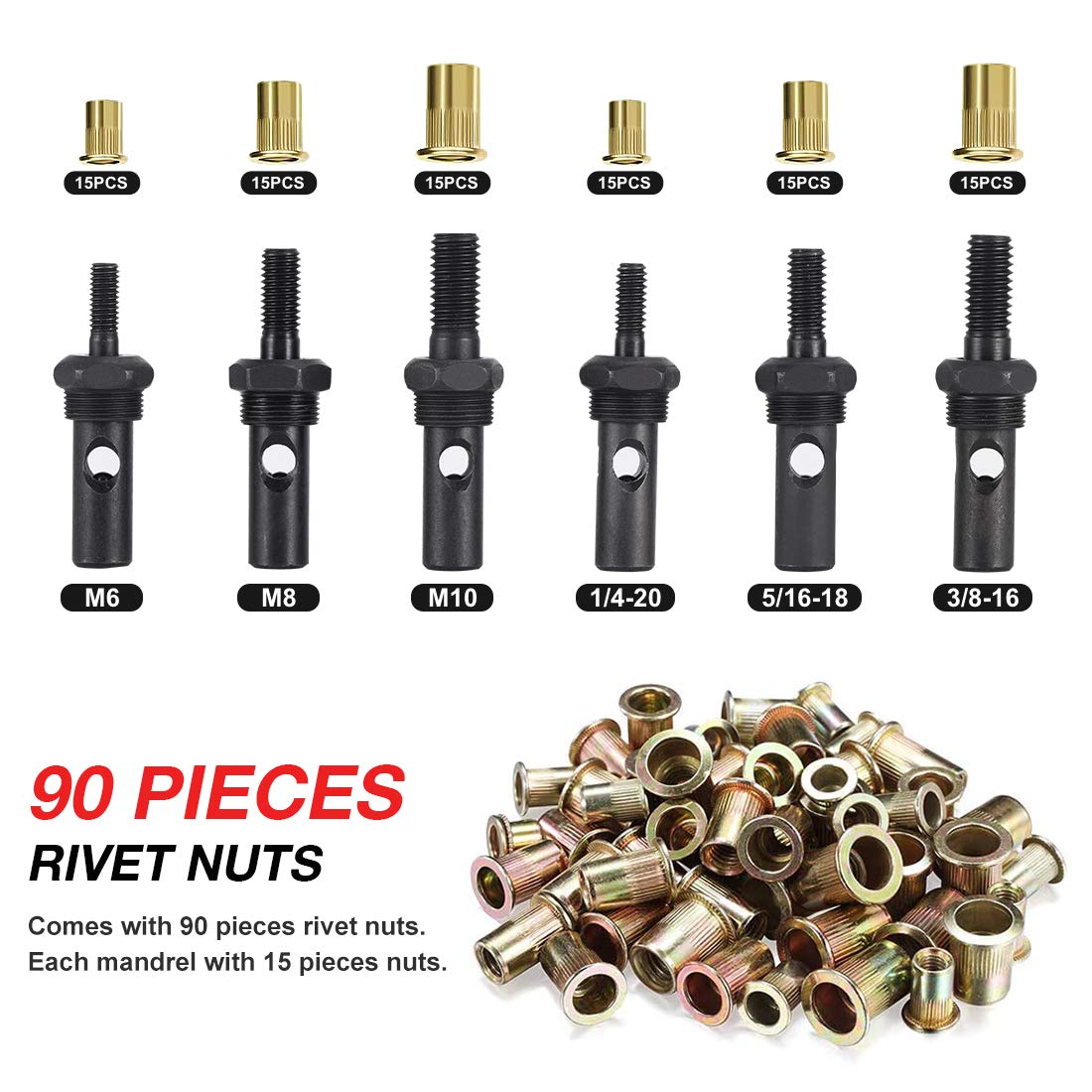 AOBEN mandrels and 90 rivet nuts arrayed for immediate job readiness