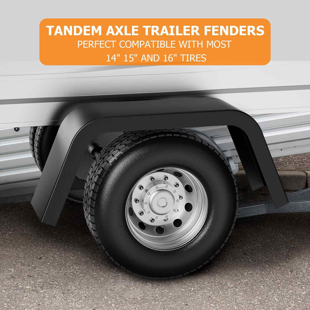 Aoile fender mounted on tandem axle trailer showing wheel protection