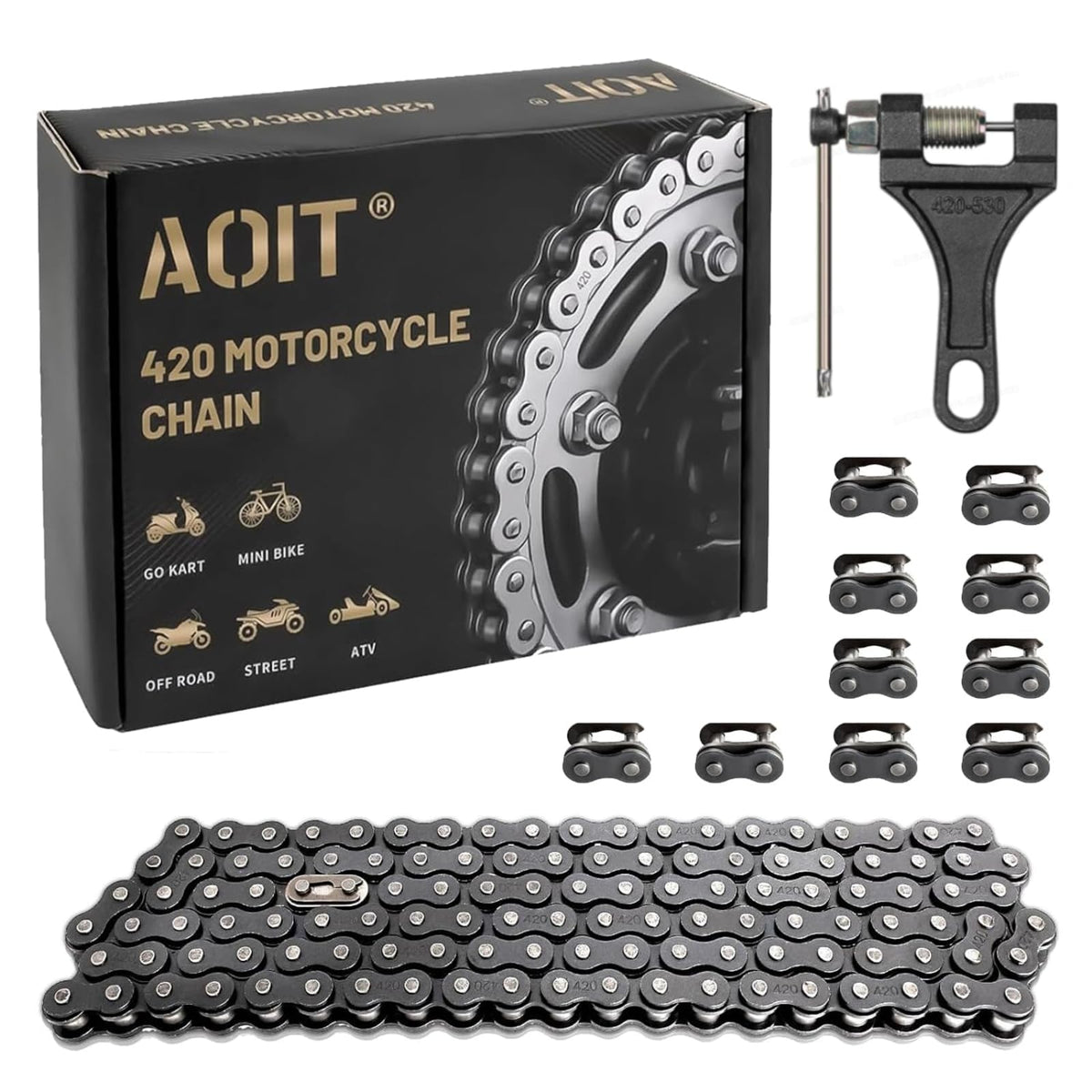 AOIT 420 chain full-length front view showing robust alloy construction and durability