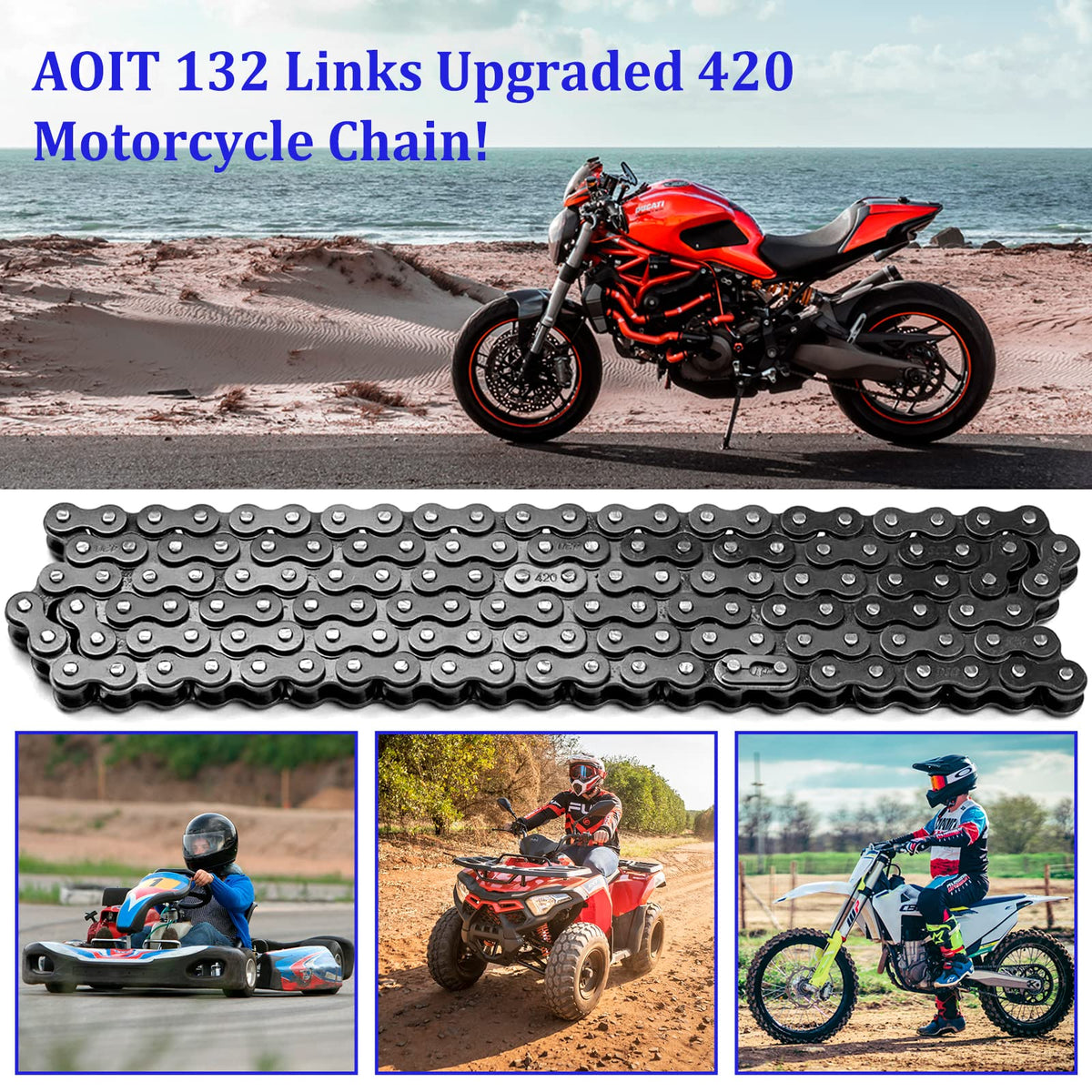 AOIT chain on a mini bike in trail setting showing reliable off-road durability