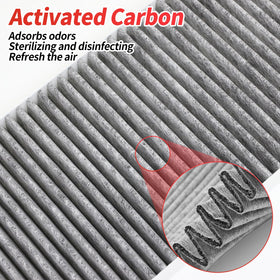 Aojezoor filter beside ruler showing dimensions to confirm fit for Tesla Model Y and correct sizing benefit
