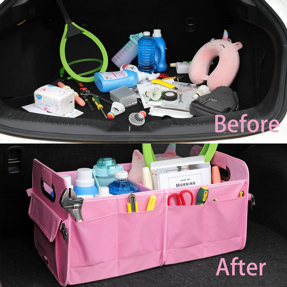 AOKJOY internal divider system shown keeping tools and groceries separated