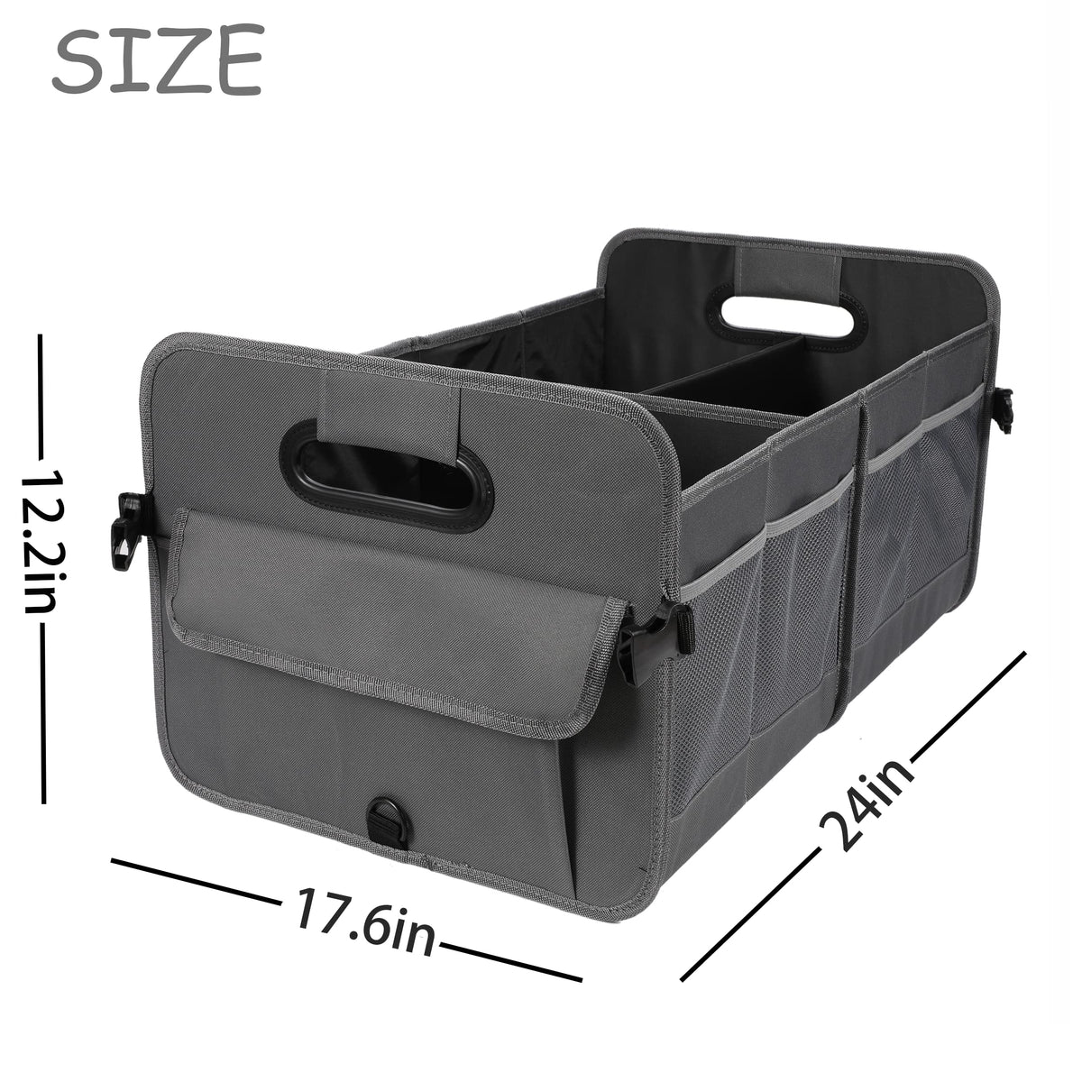 AOKJOY organizer loaded with groceries in SUV trunk keeping items upright and secure